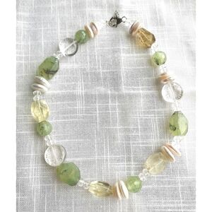 Green Prehnite Rock Crystal Quartz and Coin pearl necklace 🆕